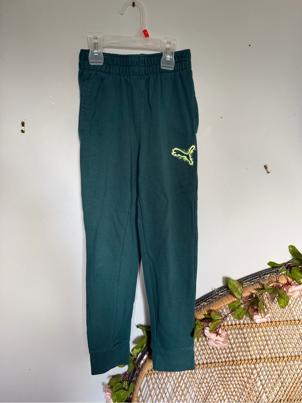 Puma Dark Teal Jogger Sweatpants with Neon Yellow Logo